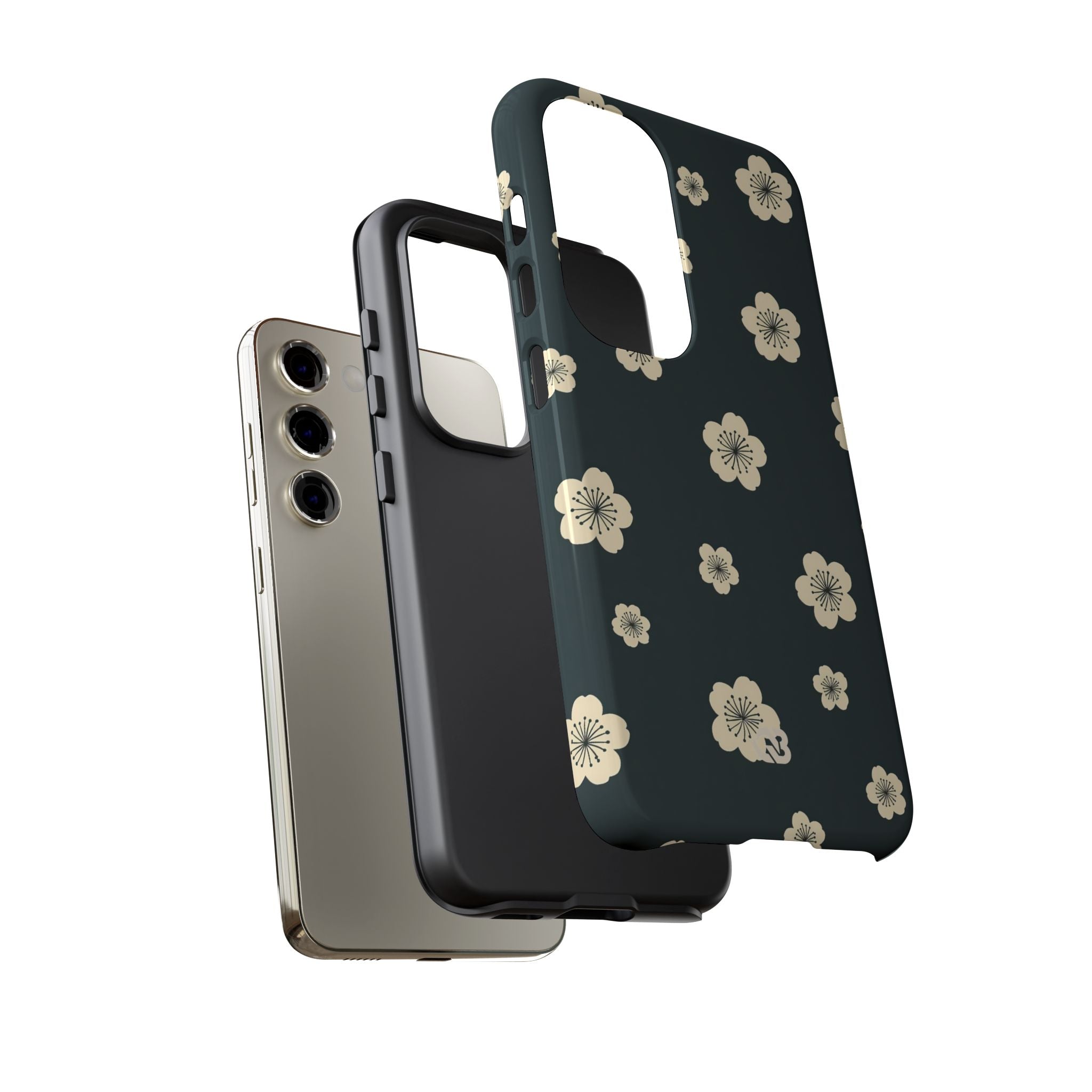 Teal Tough Phone Case for Samsung - Obsidian Cream Petals