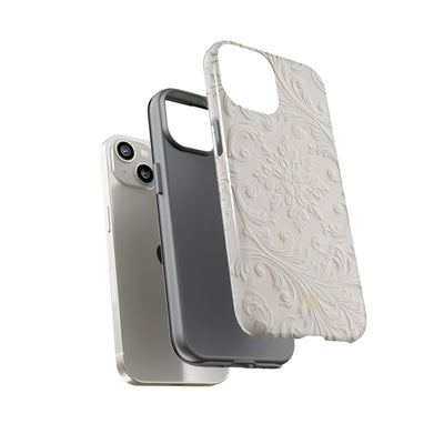 White Tough Phone Case for iPhone - Alabaster Floral Relief