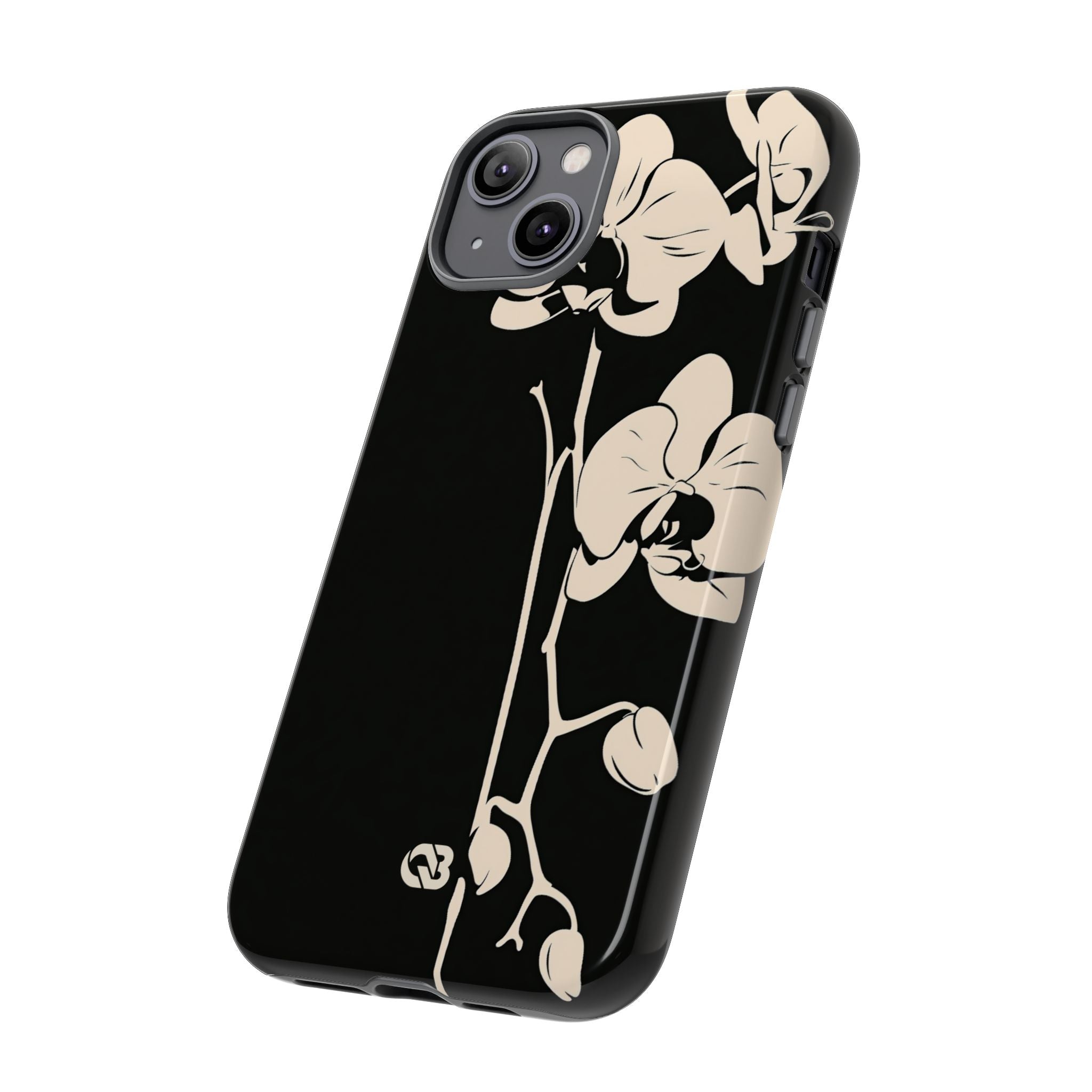 Black Tough Phone Case for iPhone - Obsidian Bone Orchid