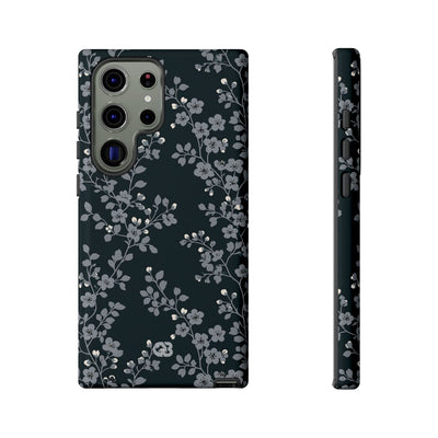 Black Tough Phone Case for Samsung - Midnight Slate Blossom
