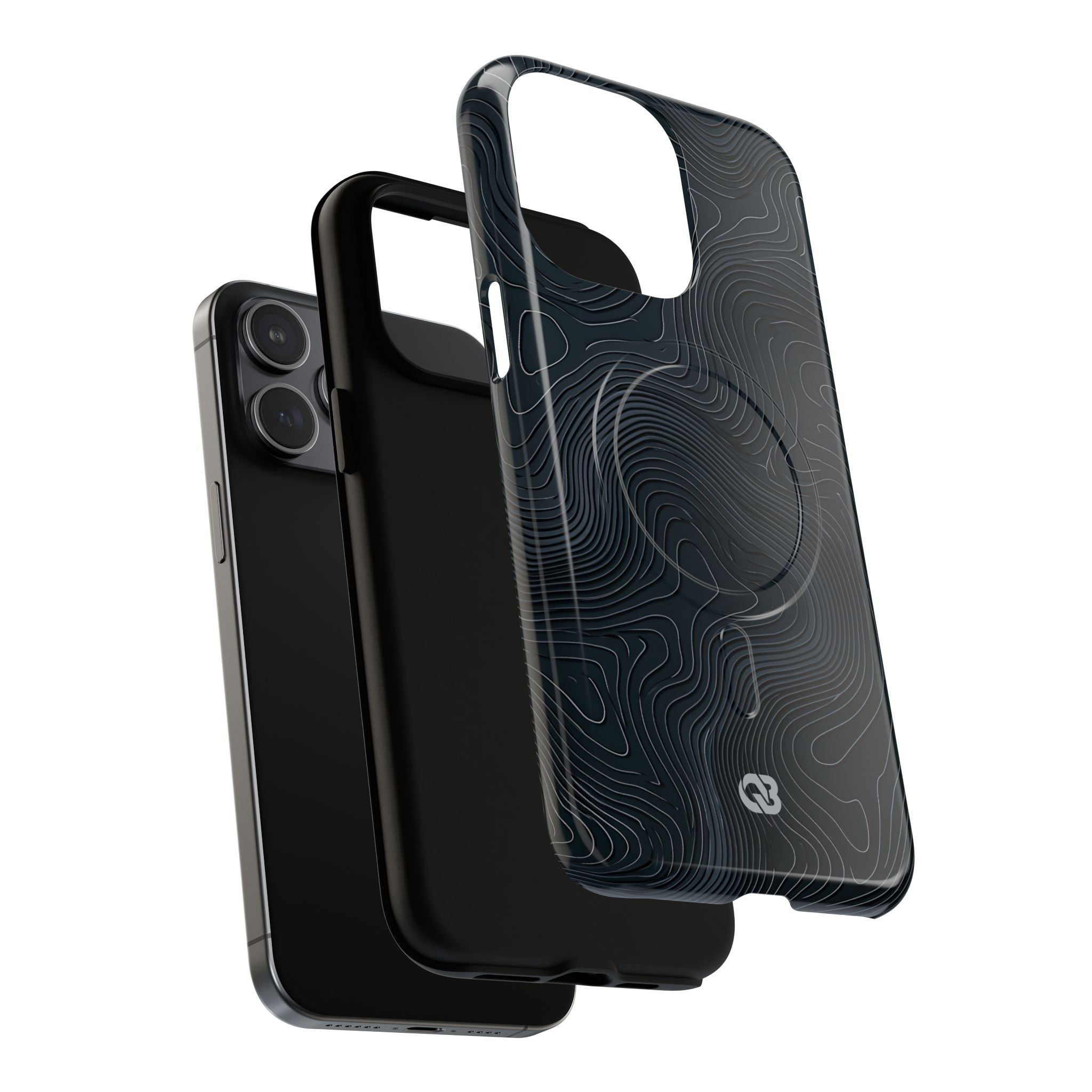 Black Tough 2.0 Magsafe Phone Case for iPhone - Obsidian Ridge Topo