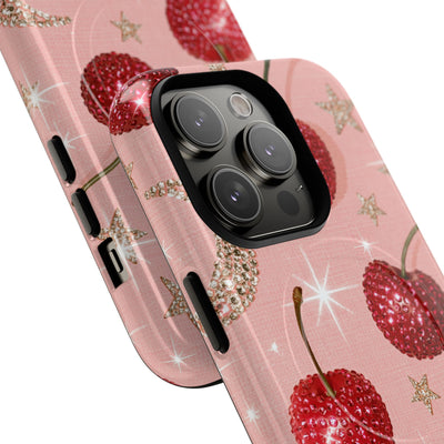 Bedazzled Ruby Cherries · Tough 2.0 Magnetic Phone Case for iPhone · Pink