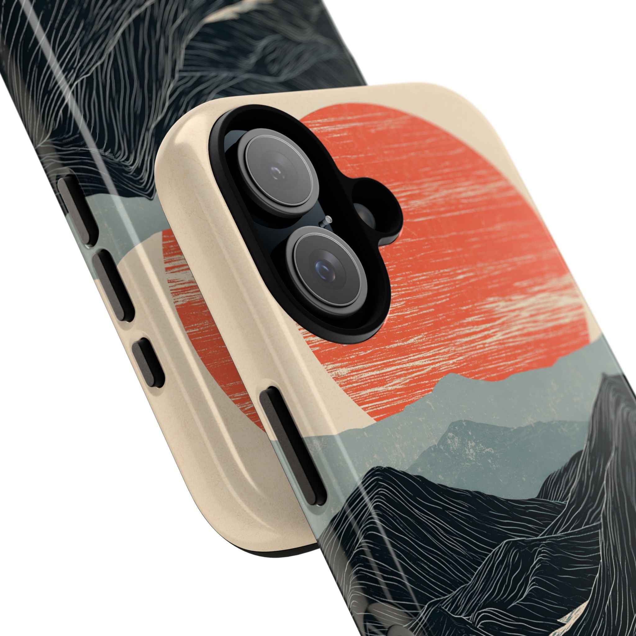 Beige Tough Phone Case for iPhone - Crimson Ridge Flow