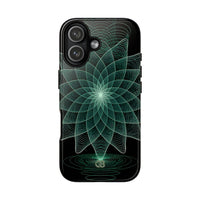 Green Tough Phone Case for iPhone - Cyan Signal Bloom