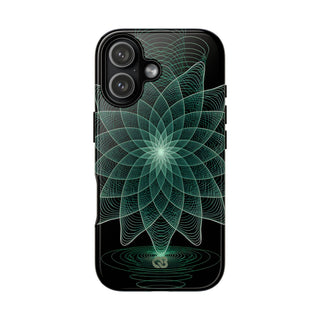 Green Tough Phone Case for iPhone - Cyan Signal Bloom