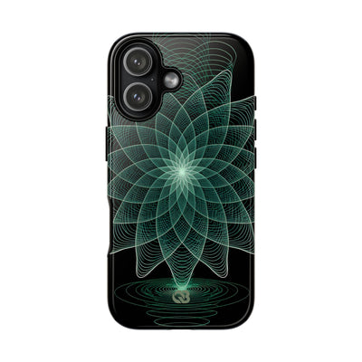 Green Tough Phone Case for iPhone - Cyan Signal Bloom