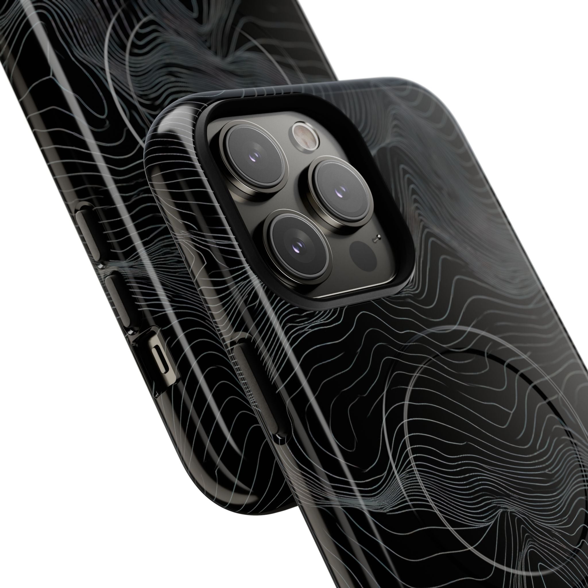 Black Tough 2.0 Magsafe Phone Case for iPhone - Obsidian Topo Wireframe