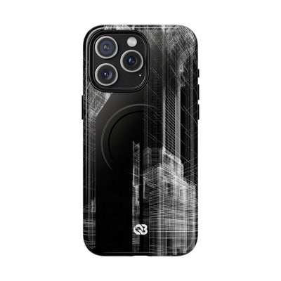 Black Tough 2.0 Magsafe Phone Case for iPhone - Ghost Urban Wireframe