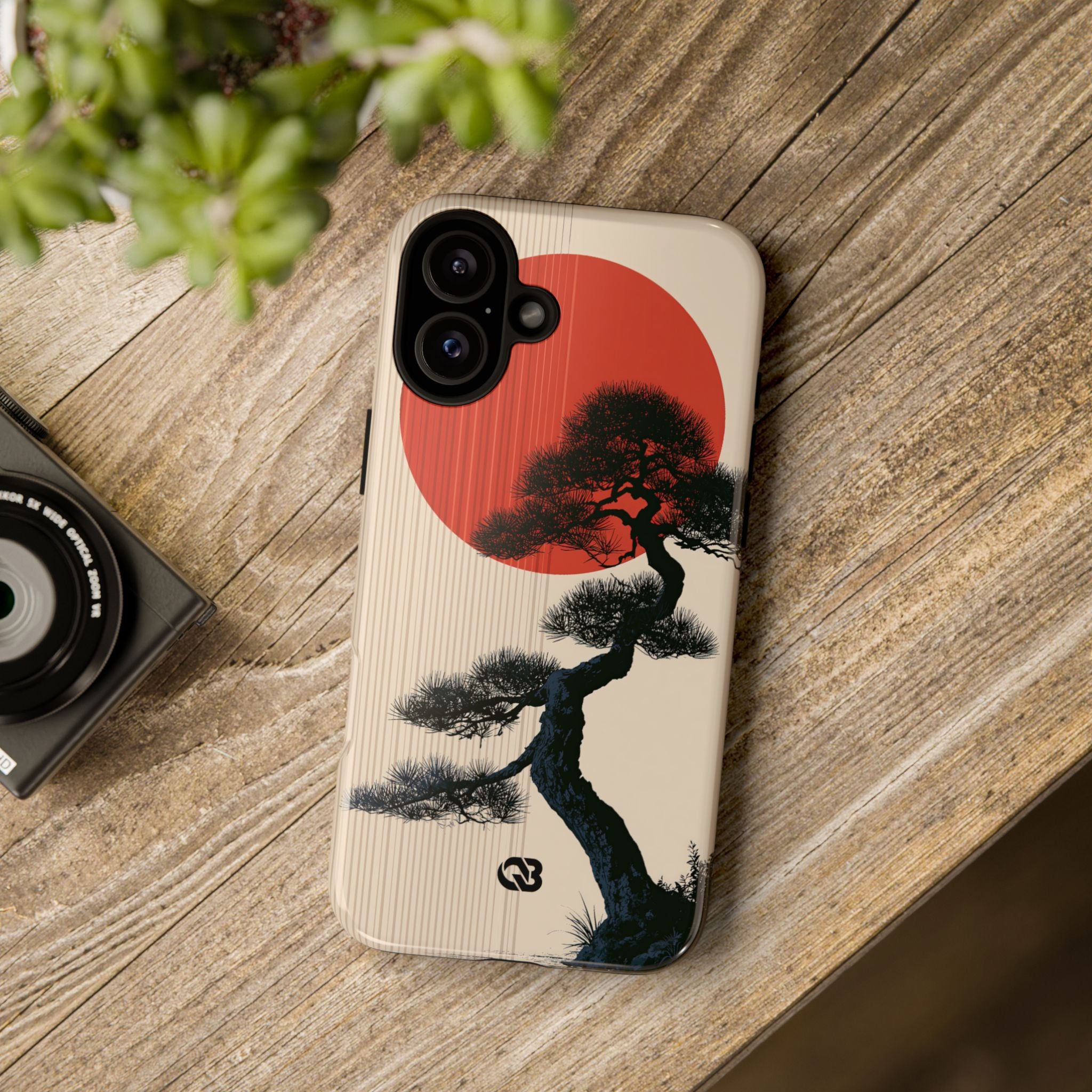 Beige Tough Phone Case for iPhone - Kyoto Crimson Pine