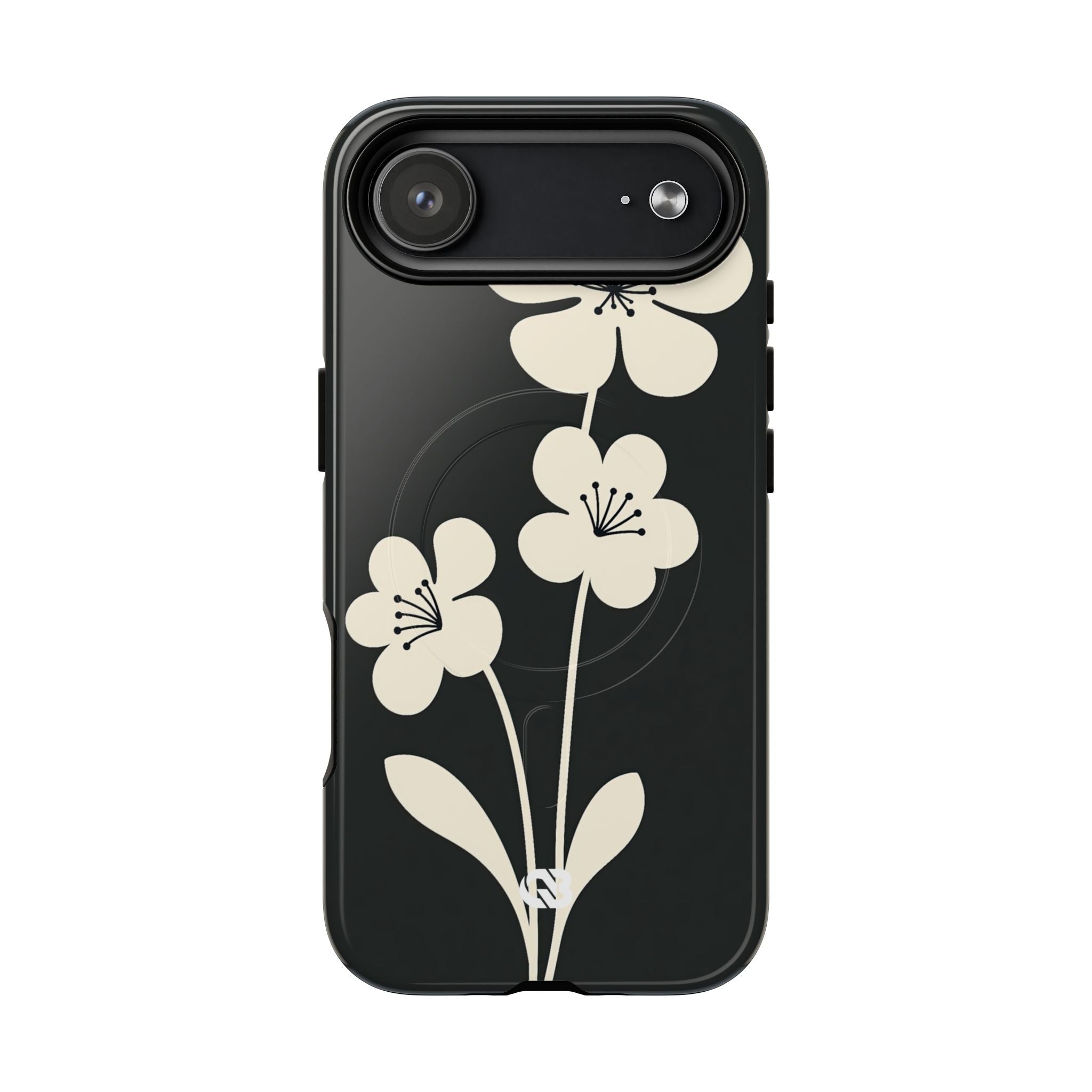 Black Tough 2.0 Magsafe Phone Case for iPhone - Obsidian Cream Bloom