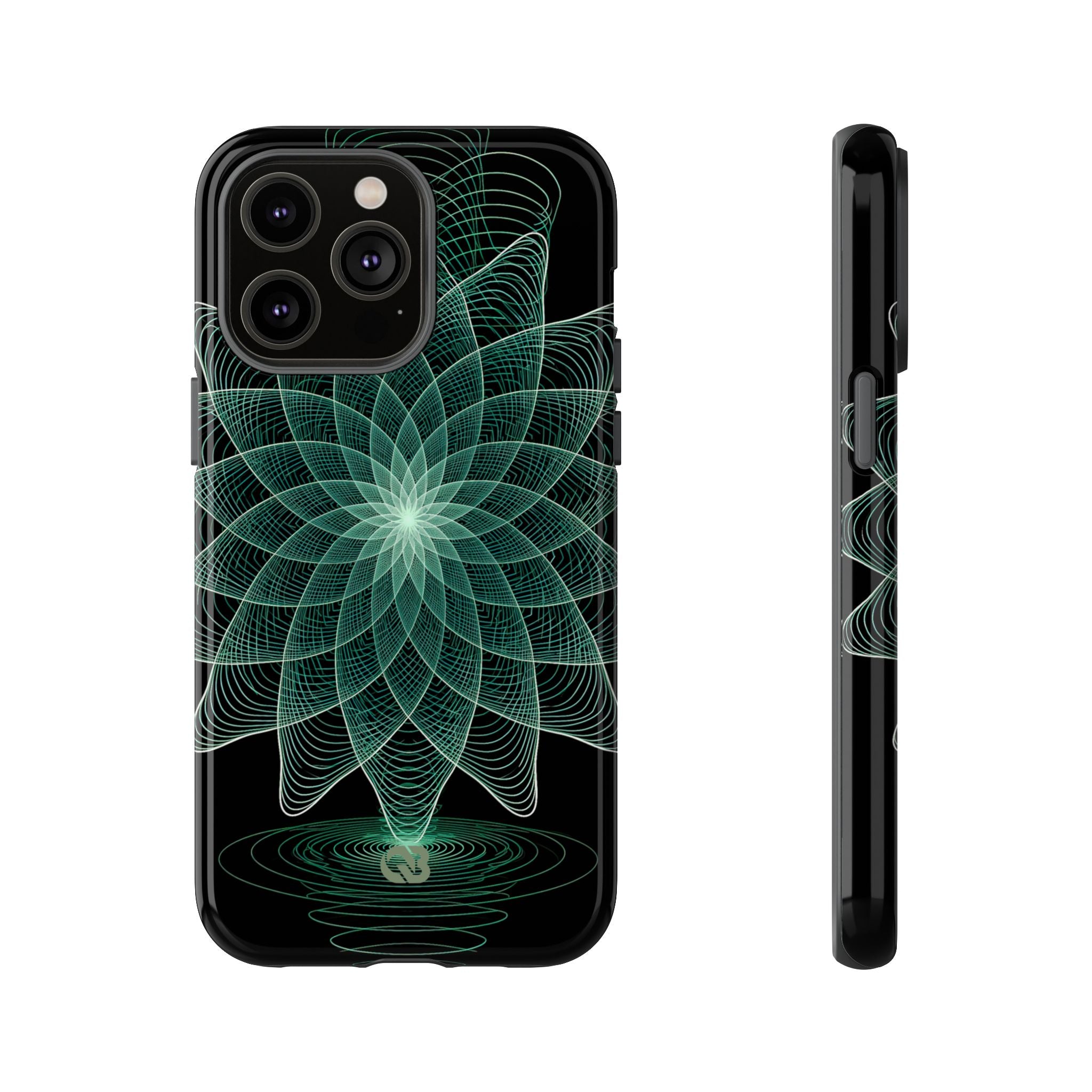 Green Tough Phone Case for iPhone - Cyan Signal Bloom