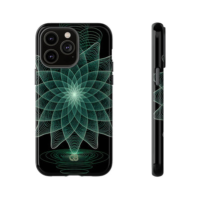 Green Tough Phone Case for iPhone - Cyan Signal Bloom