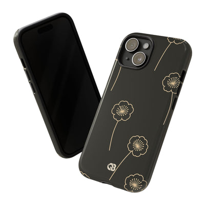 Black Tough Phone Case for iPhone - Obsidian Sand Petals