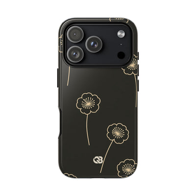 Black Tough Phone Case for iPhone - Obsidian Sand Petals