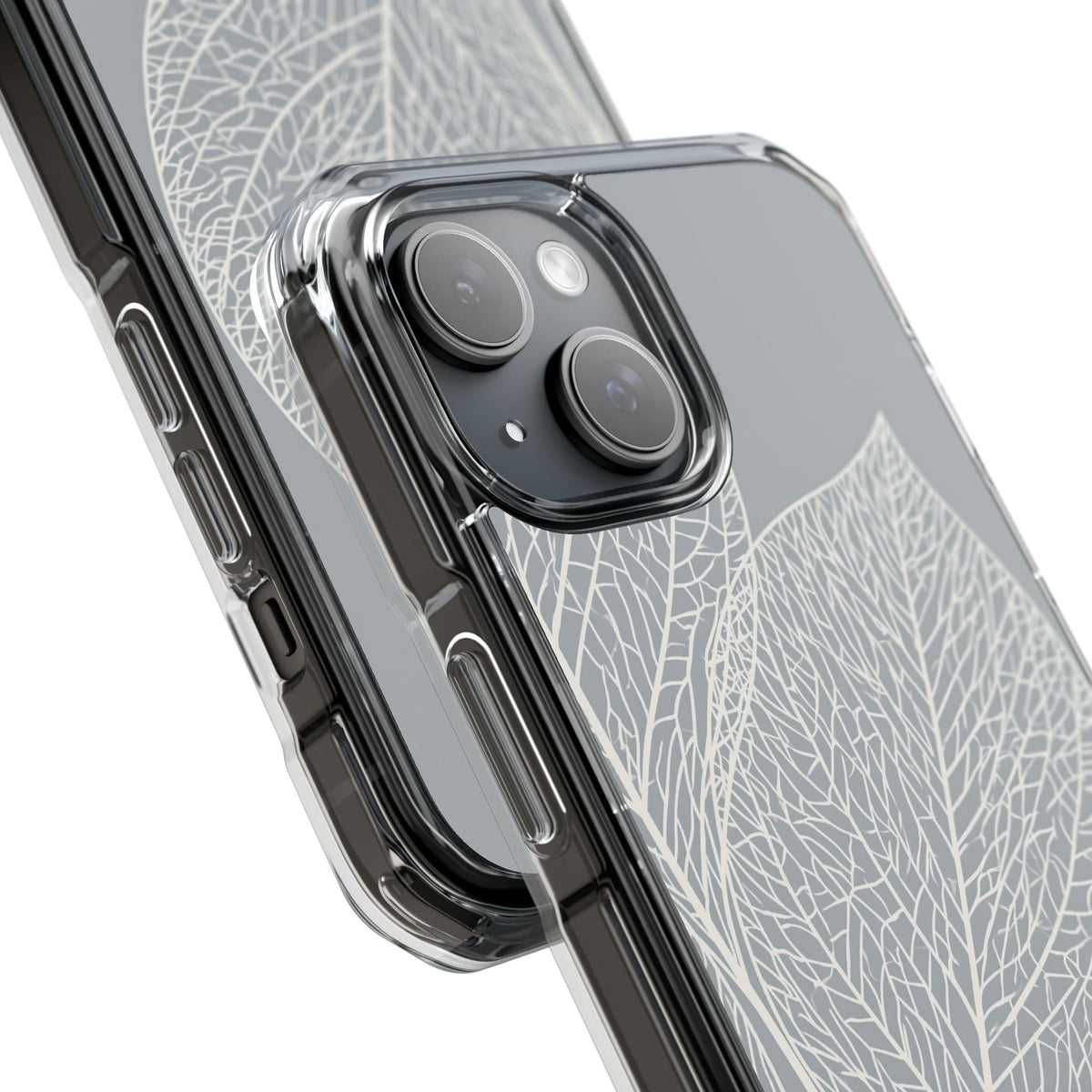 Minimal Leaf Skeleton · Clear Impact Magnetic Phone Case for iPhone ·  Grey
