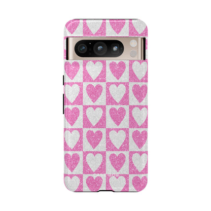 Glitter Heart Grid Google Pixel 8 Pro Case - Tough