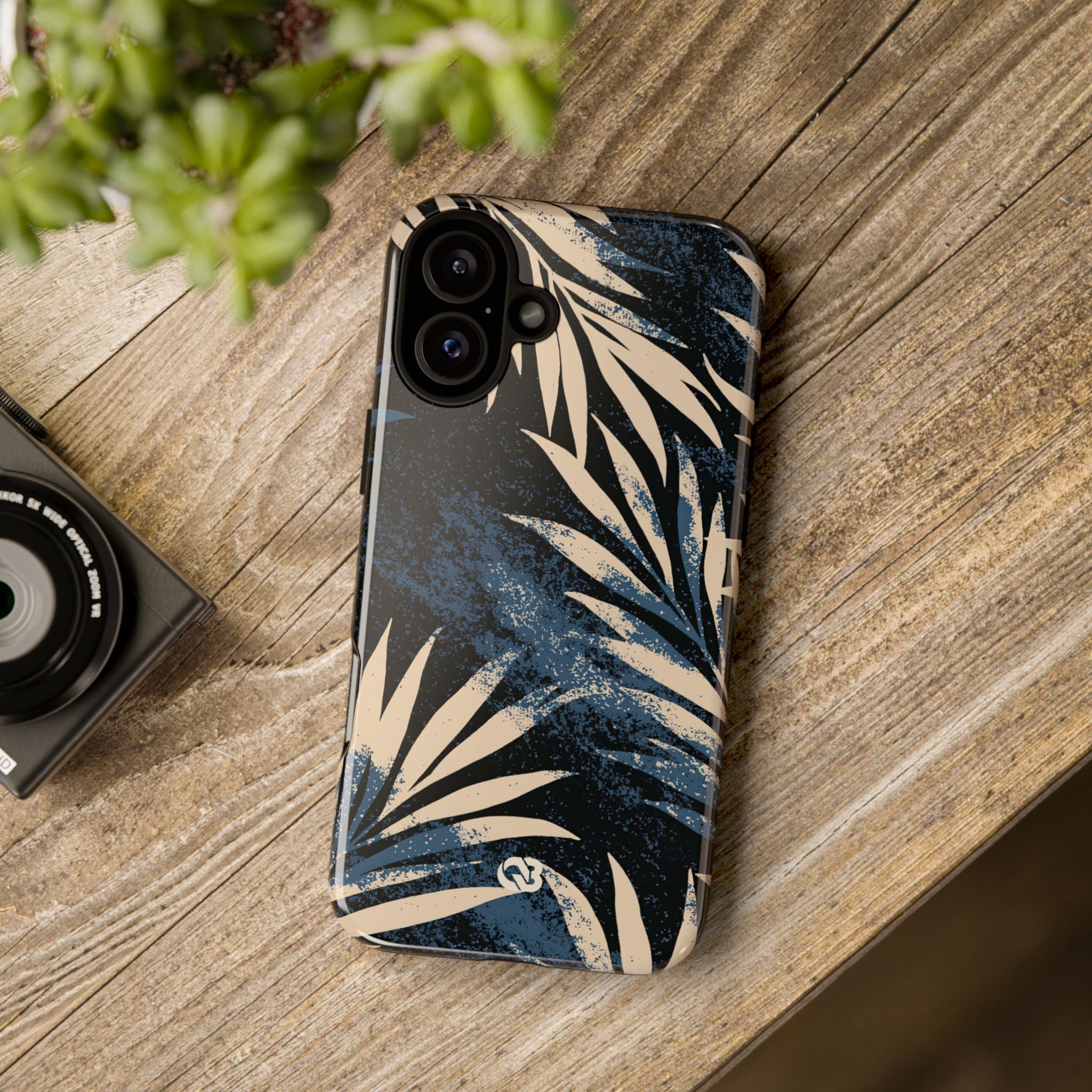 Blue Tough Phone Case for iPhone - Midnight Indigo Palm