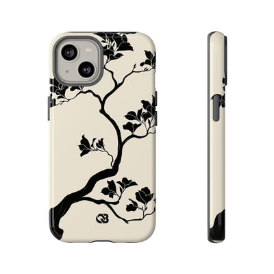 Beige Tough Phone Case for iPhone - Obsidian Bonsai Silhouette