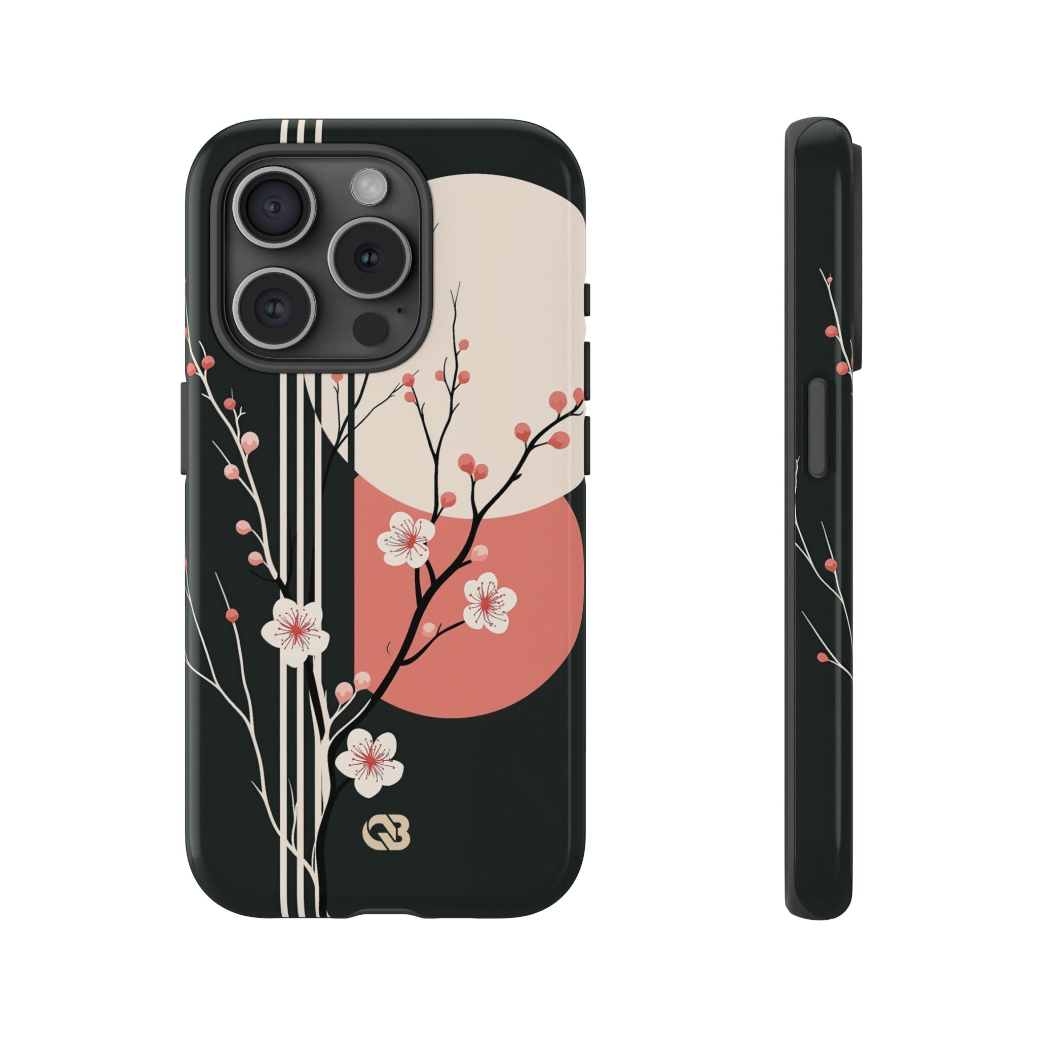 Black Tough Phone Case for iPhone - Kyoto Midnight Blossom