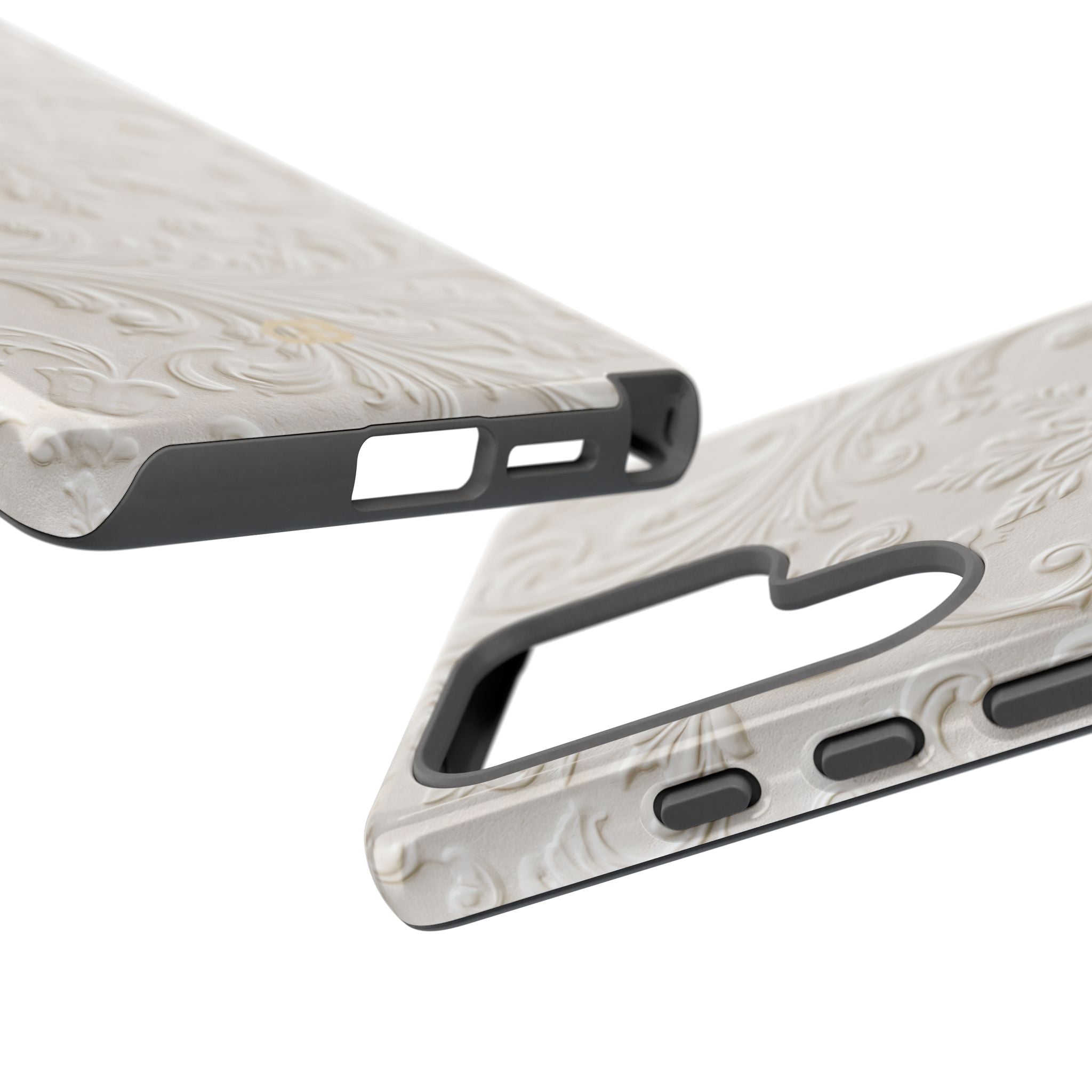White Tough Phone Case for Samsung - Alabaster Floral Relief