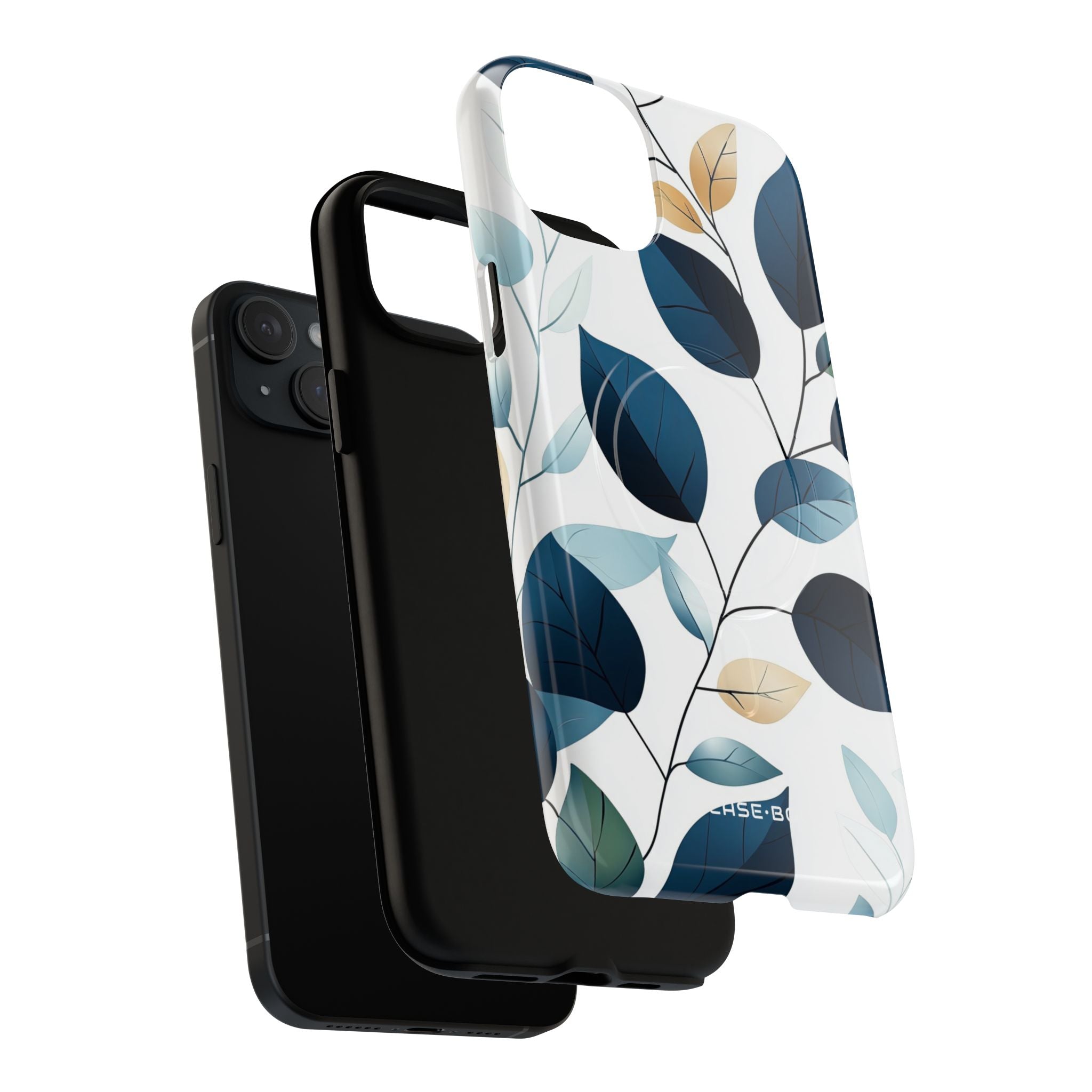 Navy Leaf Veins iPhone 15 Plus Cover - Tough+