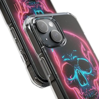 Neon Drip Skull · Clear Impact Magnetic Phone Case for iPhone · Black