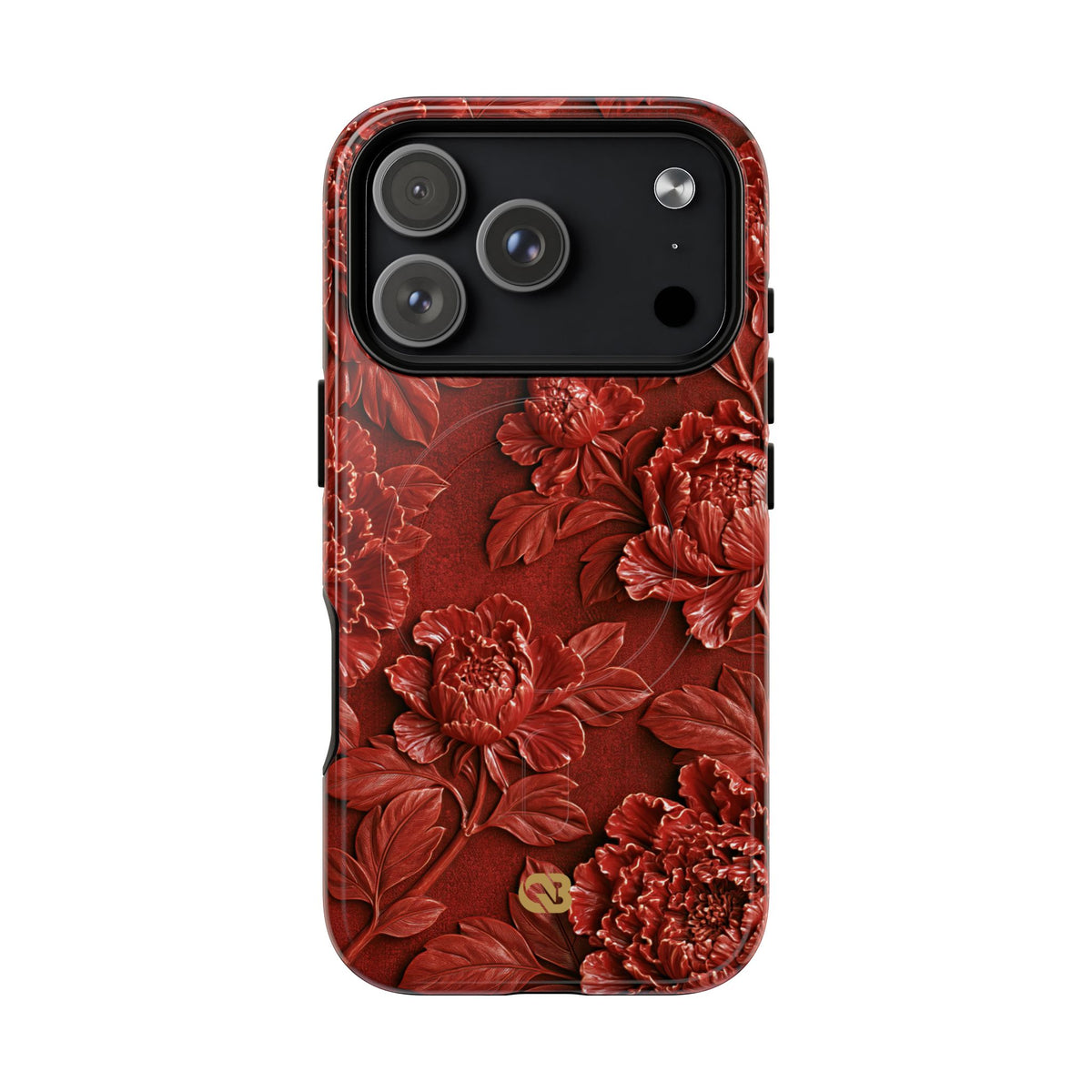 Cinnabar Peony Relief · Tough 2.0 Magnetic Phone Case for iPhone · Red