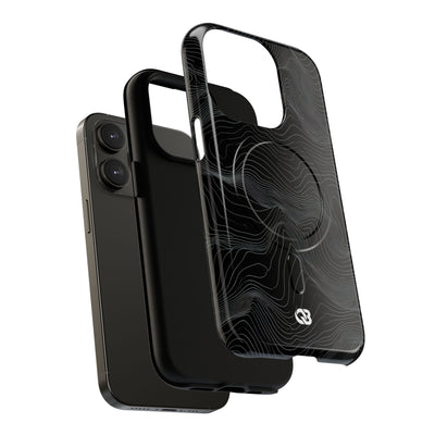 Black Tough 2.0 Magsafe Phone Case for iPhone - Obsidian Topo Wireframe