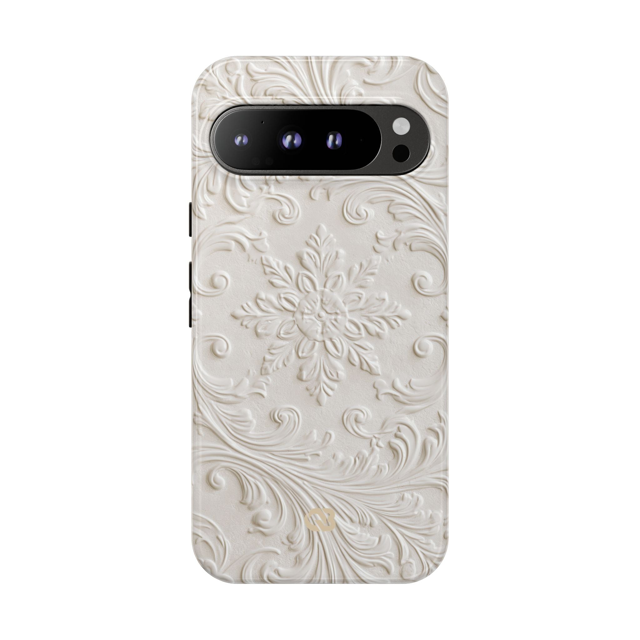 White Tough Phone Case for Google Pixel - Alabaster Floral Relief