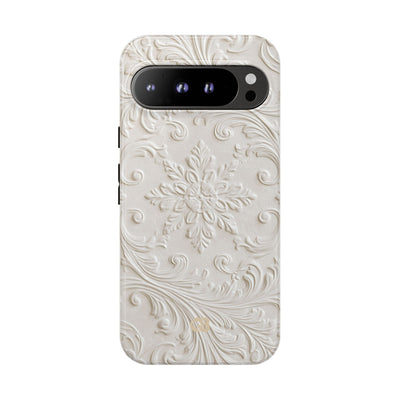 White Tough Phone Case for Google Pixel - Alabaster Floral Relief