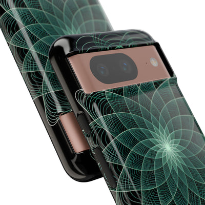 Green Tough Phone Case for Google Pixel - Cyan Signal Bloom