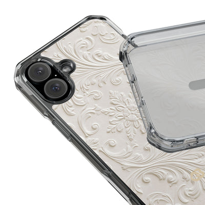White Impact MagSafe Phone Case for iPhone - Alabaster Floral Relief