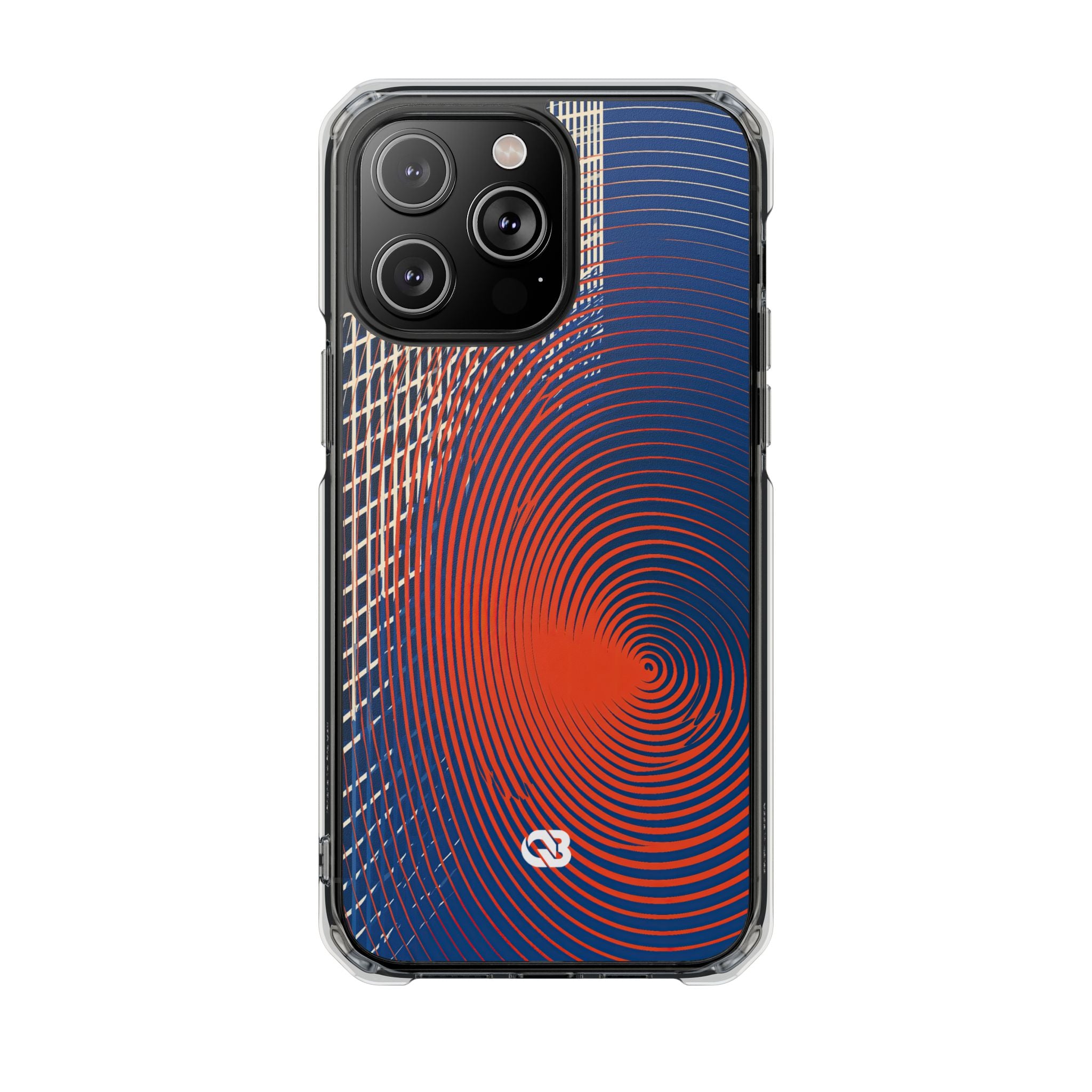 Blue Impact MagSafe Phone Case for iPhone - Orange Orbit Grid