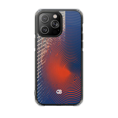 Blue Impact MagSafe Phone Case for iPhone - Orange Orbit Grid