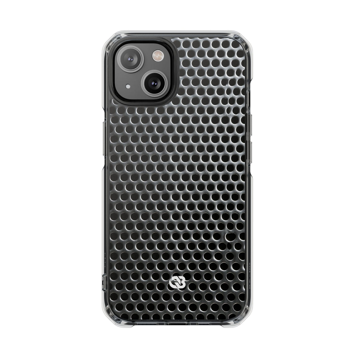 Brushed Perforated Steel · Clear Impact Magnetic Phone Case for iPhone ·  Silver
