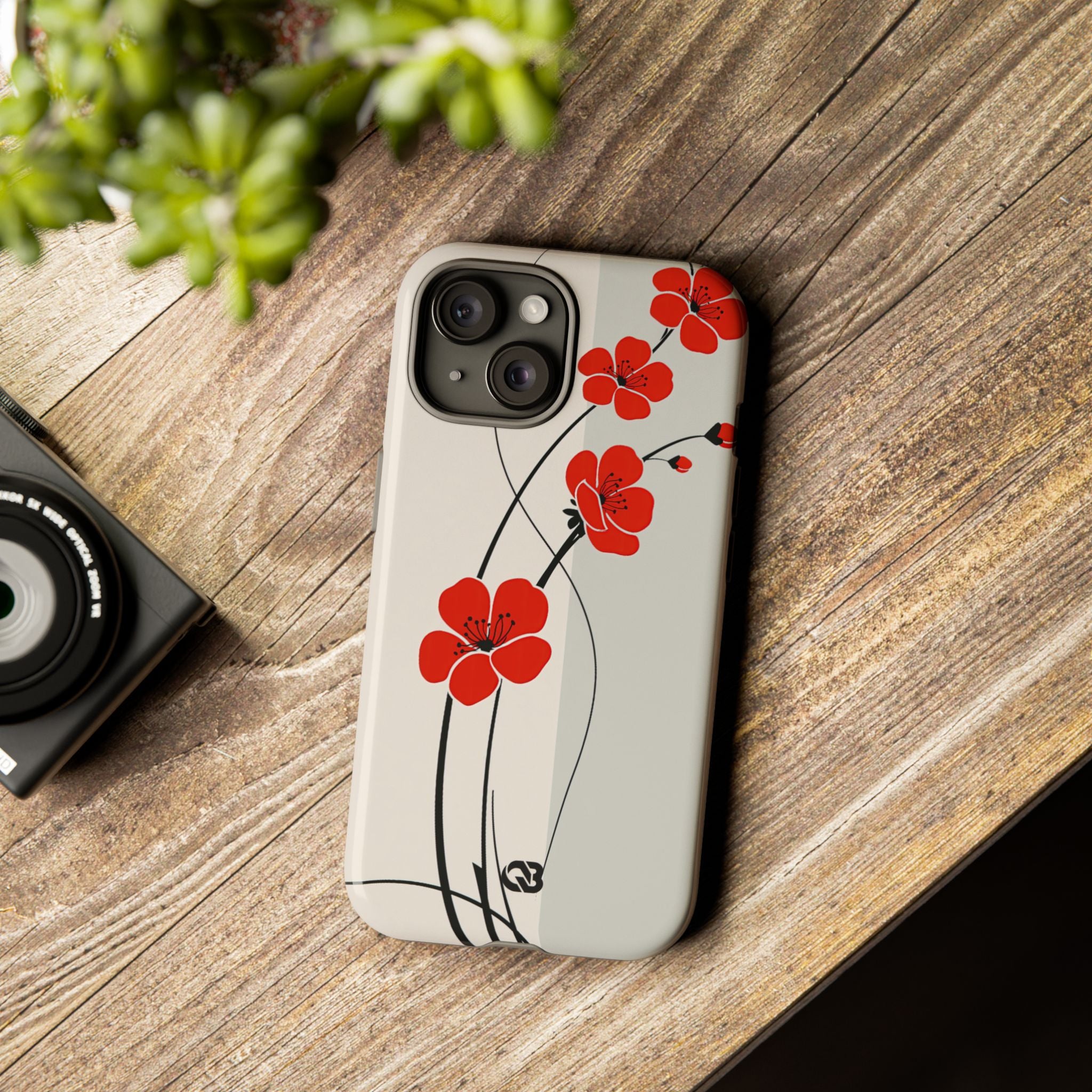 Red Tough Phone Case for iPhone - Crimson Plum Ink