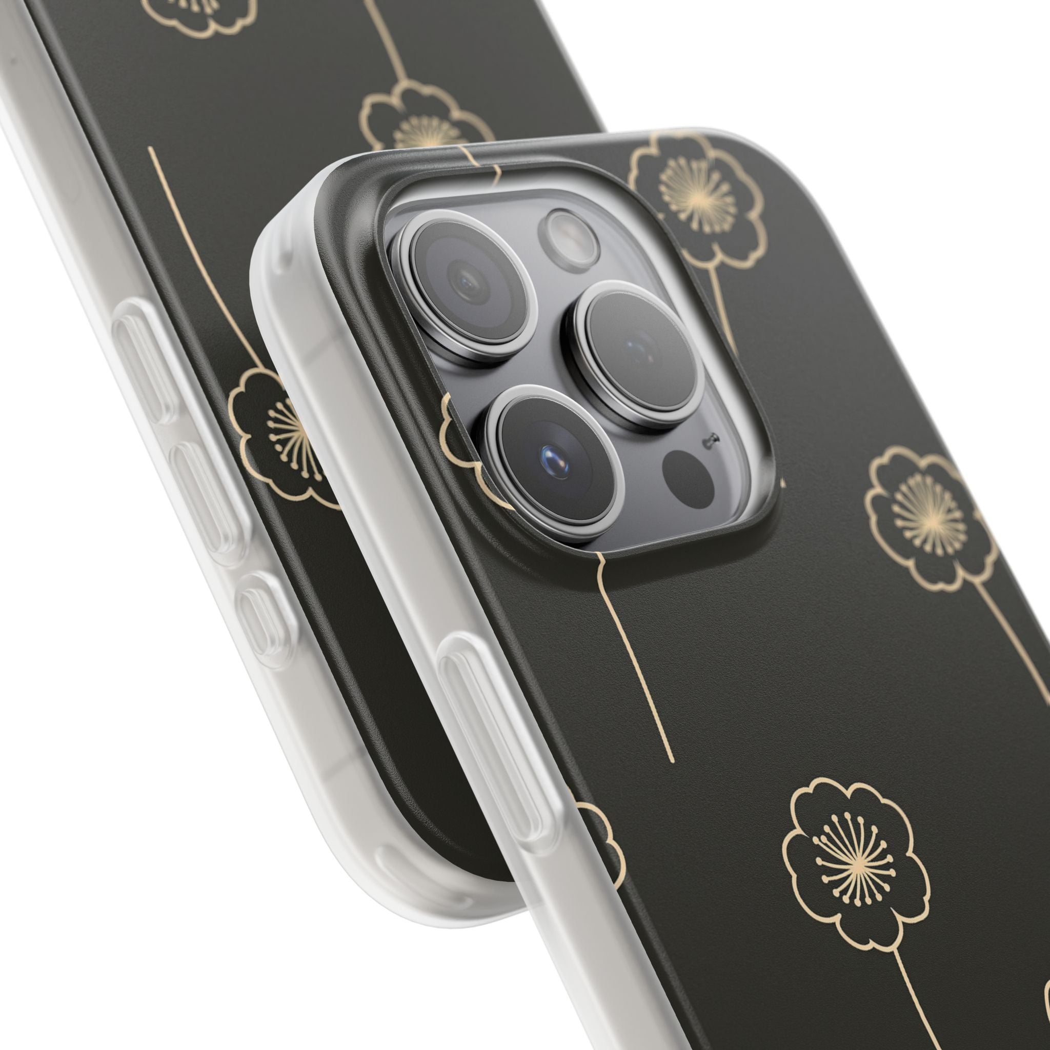 Black Lite Phone Case for iPhone - Obsidian Sand Petals
