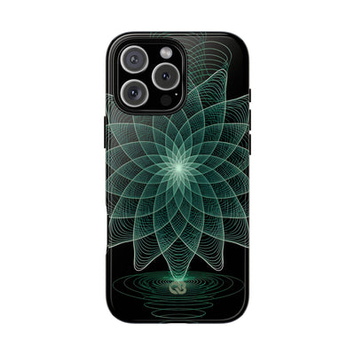 Green Tough Phone Case for iPhone - Cyan Signal Bloom