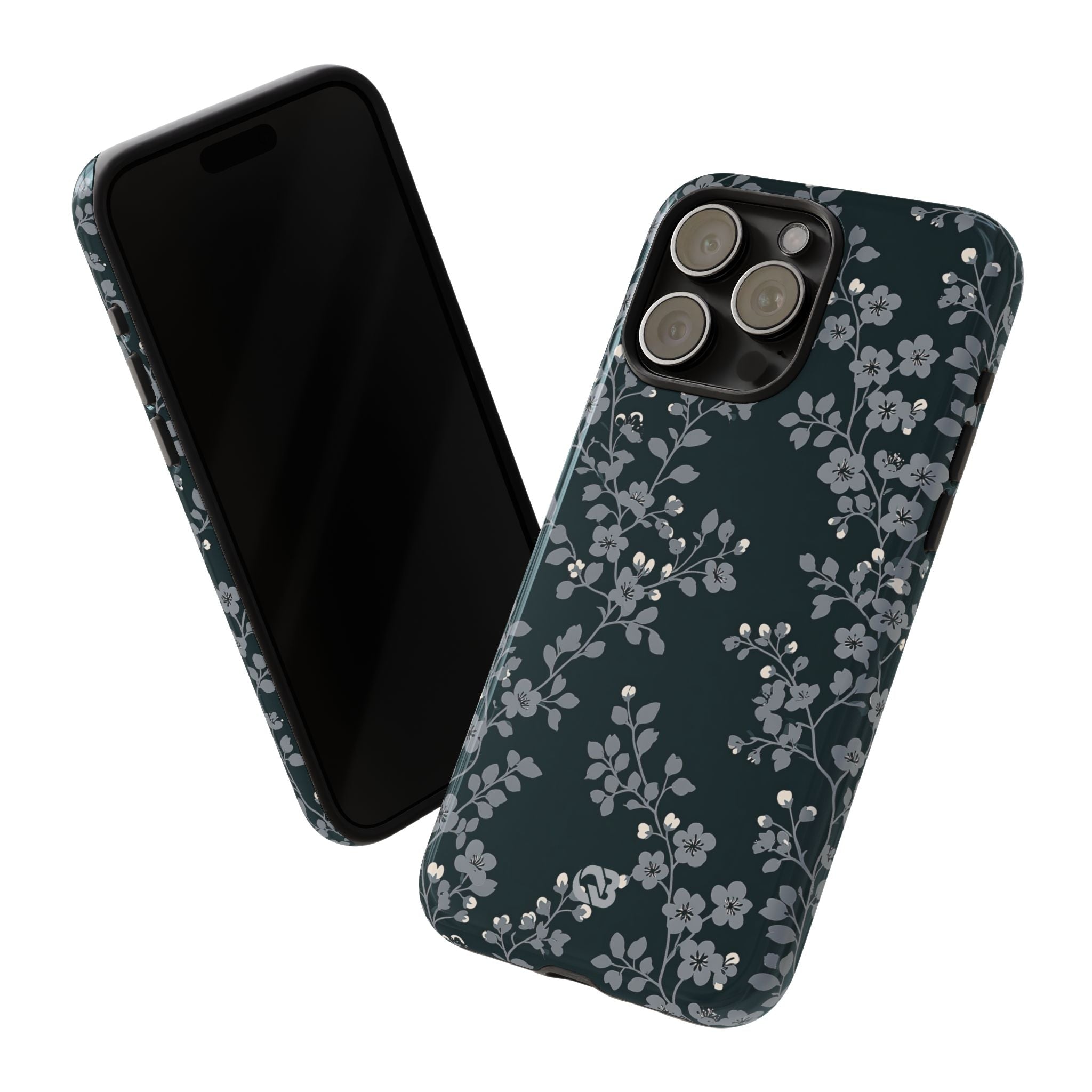 Black Tough Phone Case for iPhone - Midnight Slate Blossom