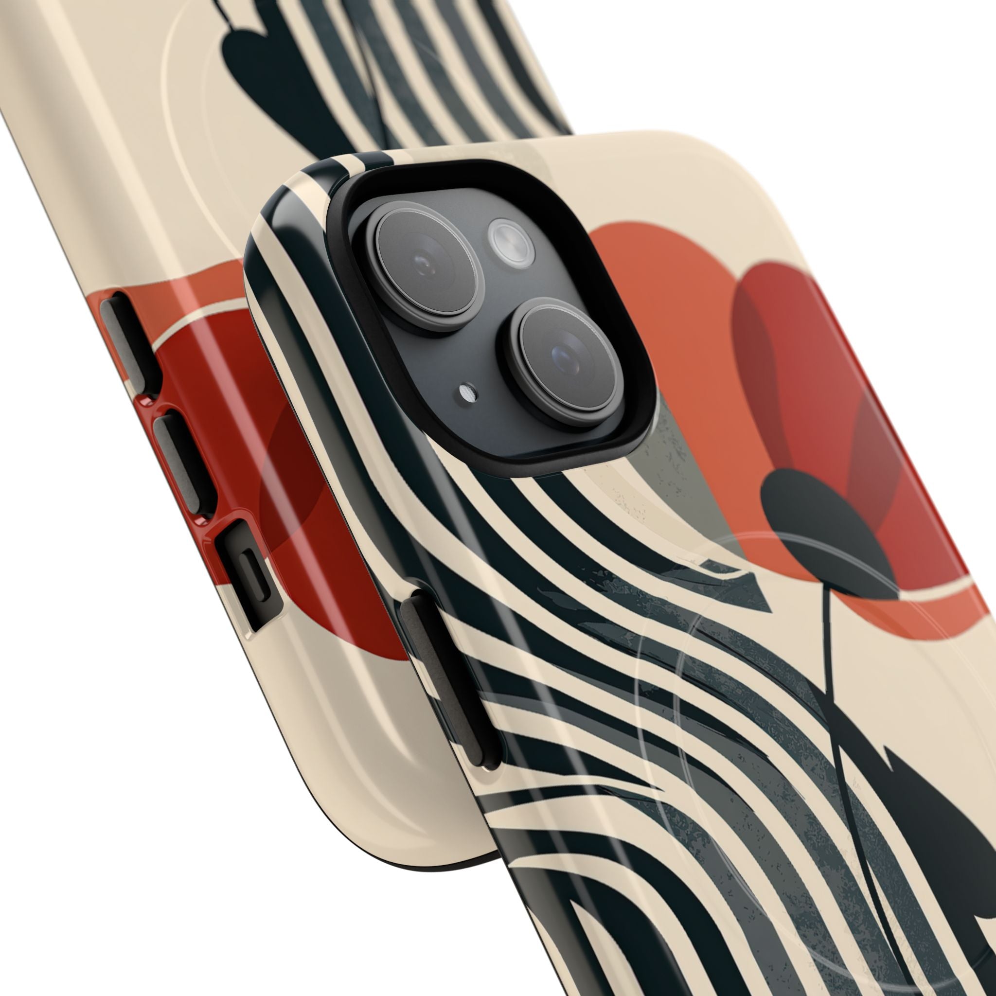 Beige Tough 2.0 Magsafe Phone Case for iPhone - Crimson Line Bloom