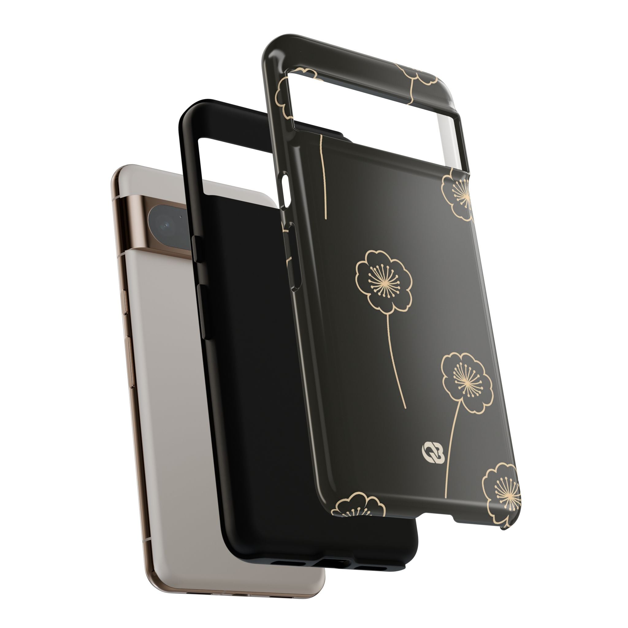 Black Tough Phone Case for Google Pixel - Obsidian Sand Petals