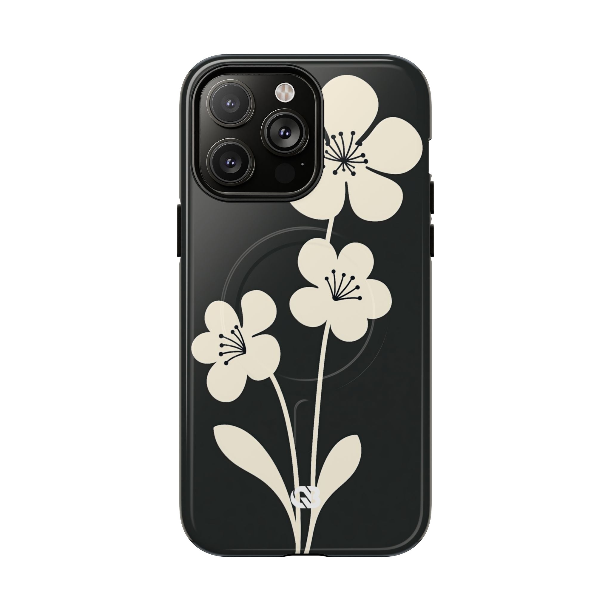 Black Tough 2.0 Magsafe Phone Case for iPhone - Obsidian Cream Bloom