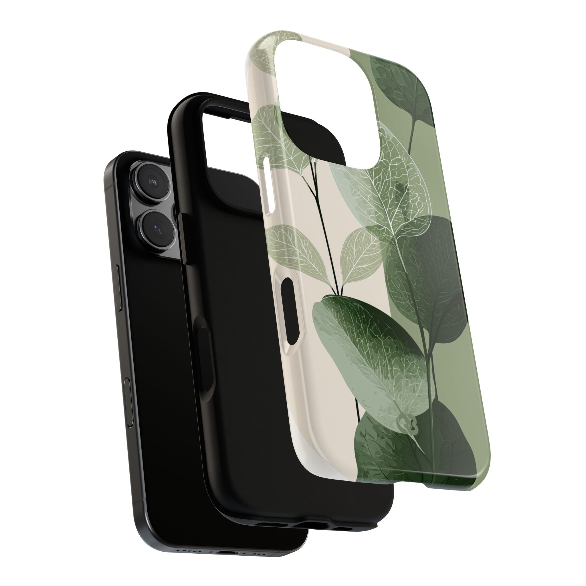 Green Tough Phone Case for iPhone - Sage Leaf Skeletals