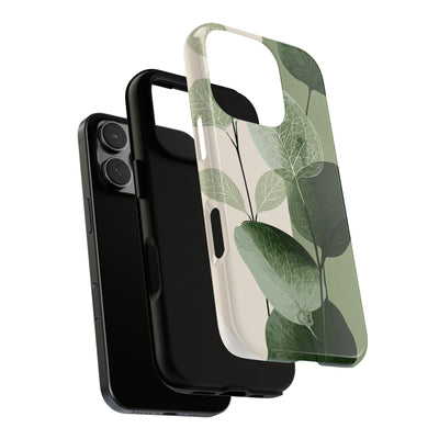 Green Tough Phone Case for iPhone - Sage Leaf Skeletals