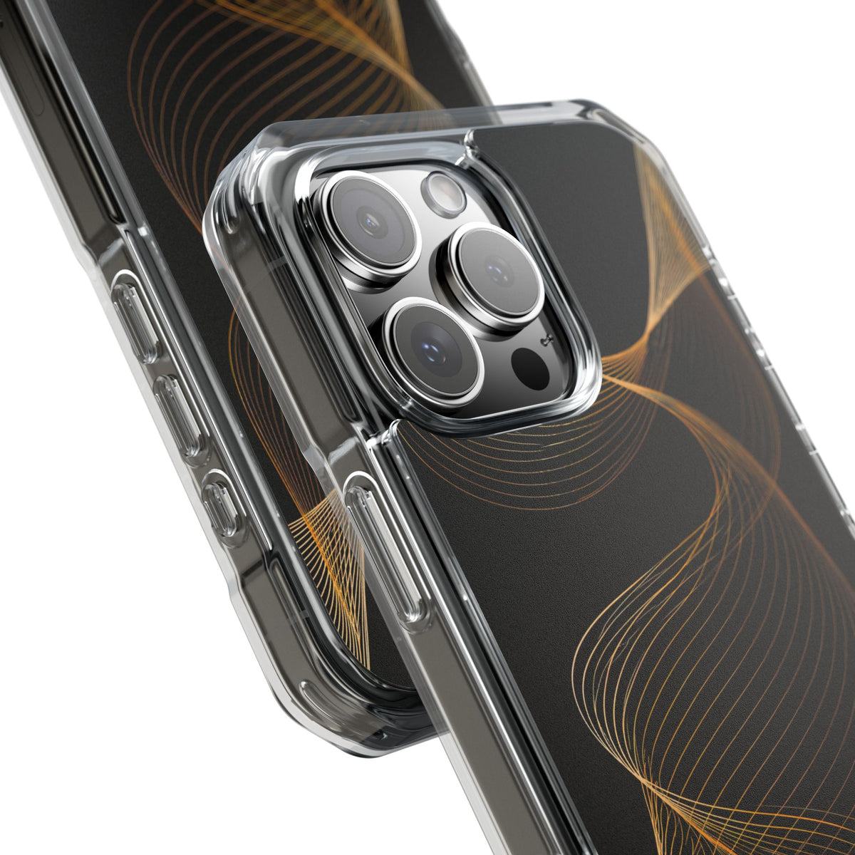 Golden Contour Flow · Clear Impact Magnetic Phone Case for iPhone · Black