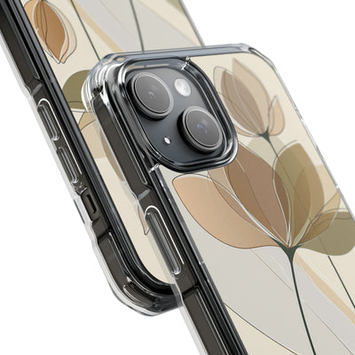 Beige Impact MagSafe Phone Case for iPhone - Muted Ochre Petals