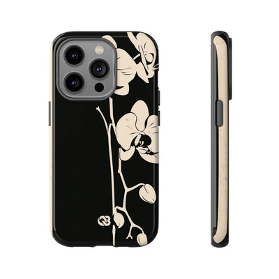 Black Tough Phone Case for iPhone - Obsidian Bone Orchid
