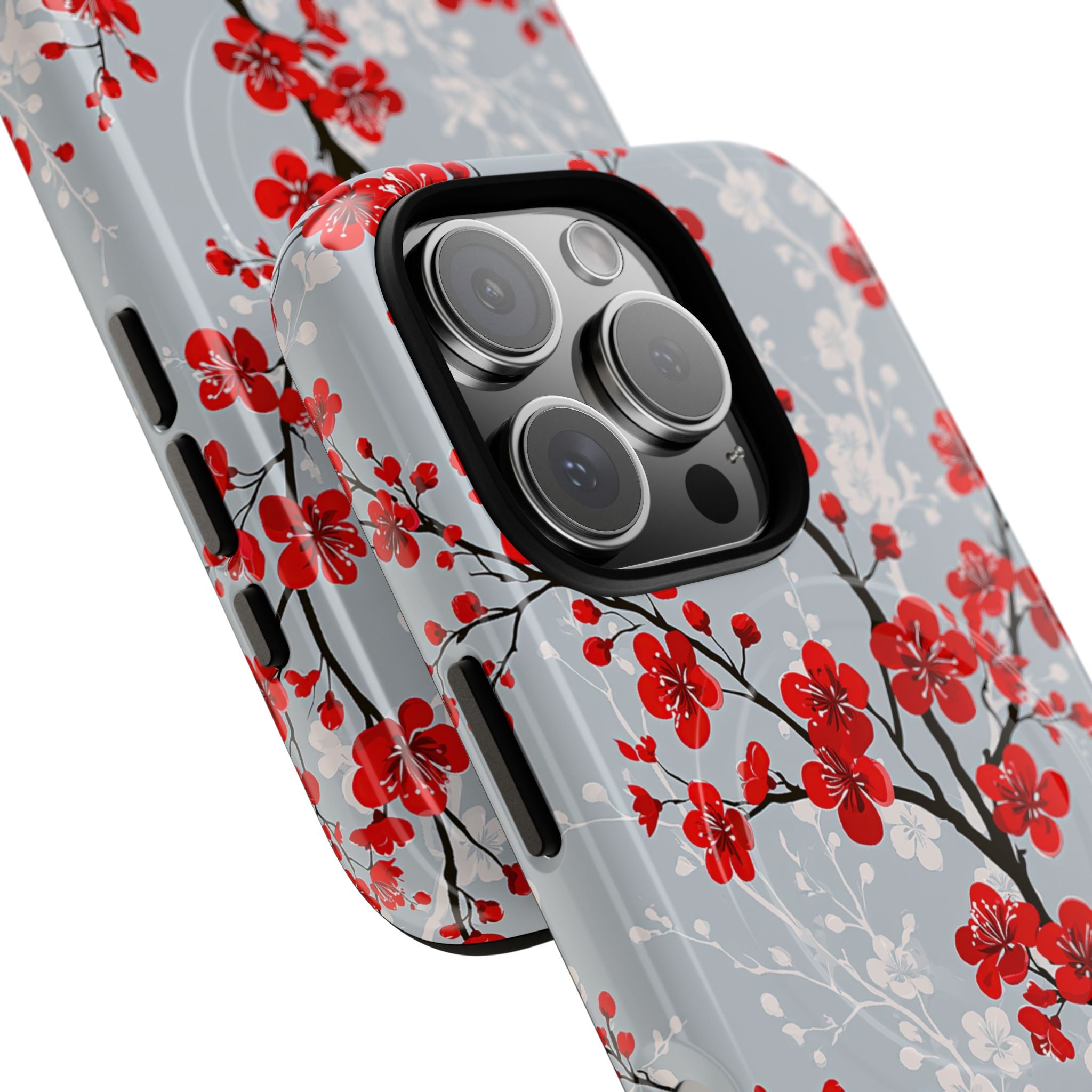 Grey Tough 2.0 Magsafe Phone Case for iPhone - Crimson Sakura Slate
