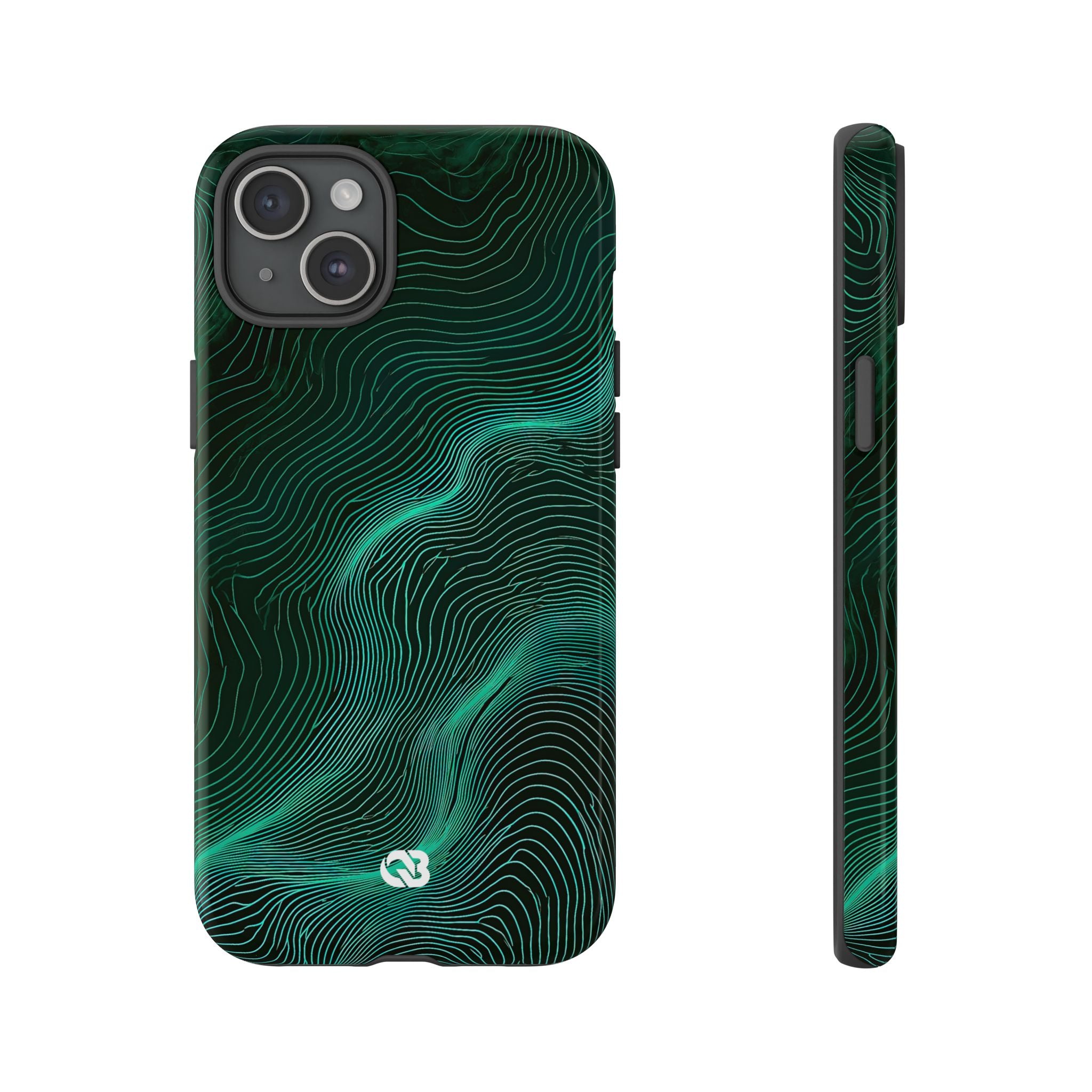 Teal Tough Phone Case for iPhone - Neon Jade Contour