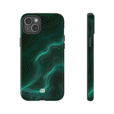 Teal Tough Phone Case for iPhone - Neon Jade Contour